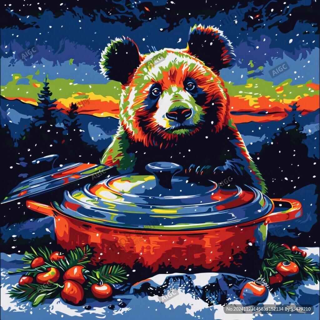 大熊猫美食插画