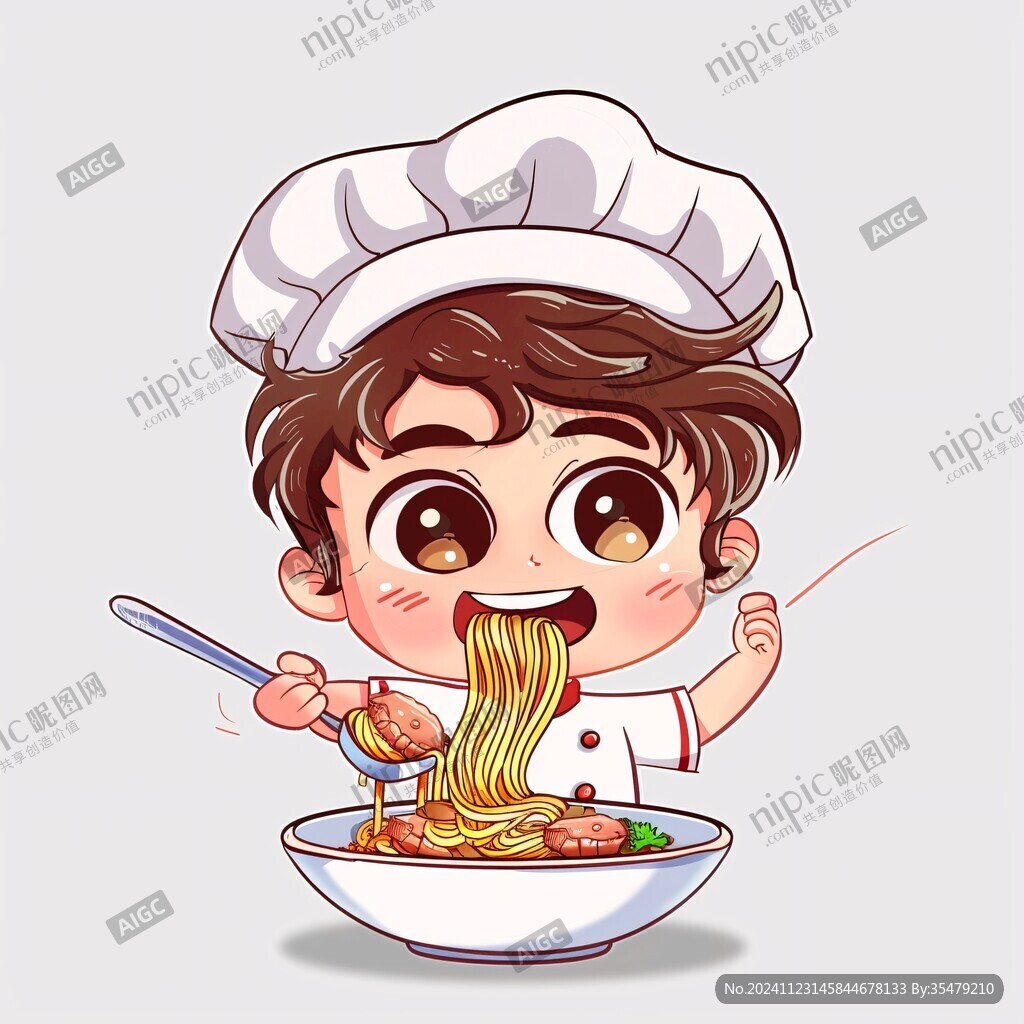 卡通男孩面食米线插画
