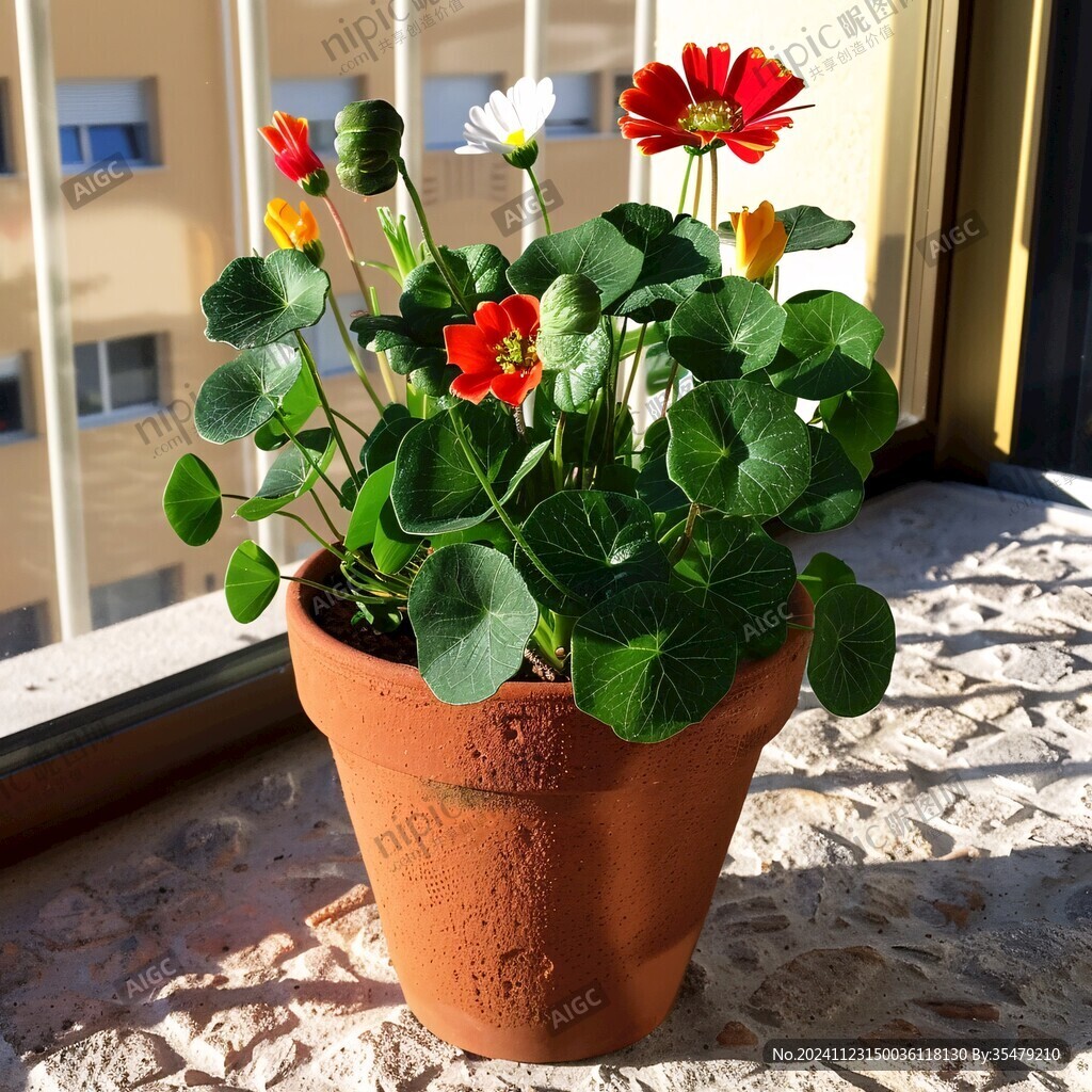 阳台花草盛开