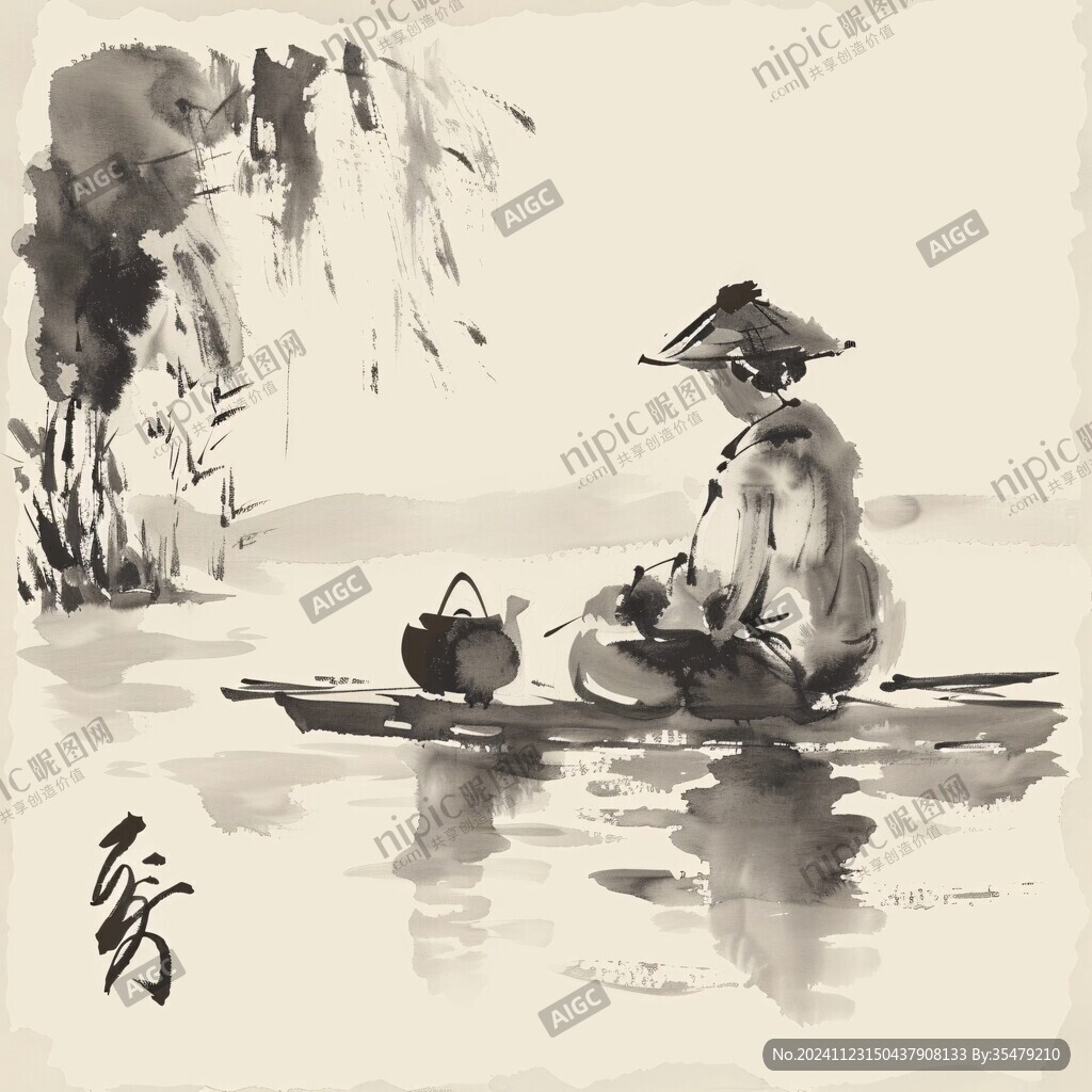 水墨渔夫