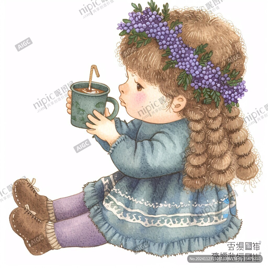 喝奶茶的小姑娘