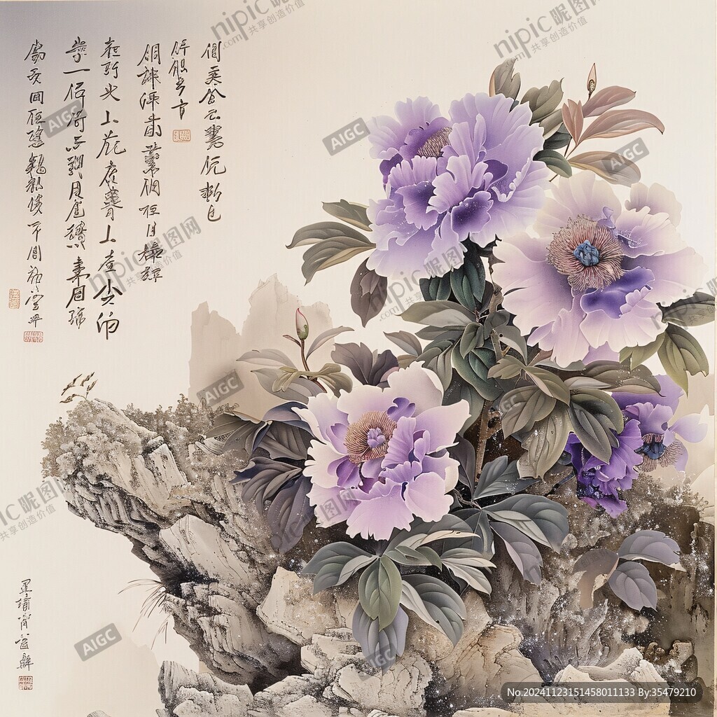 手绘高清牡丹花