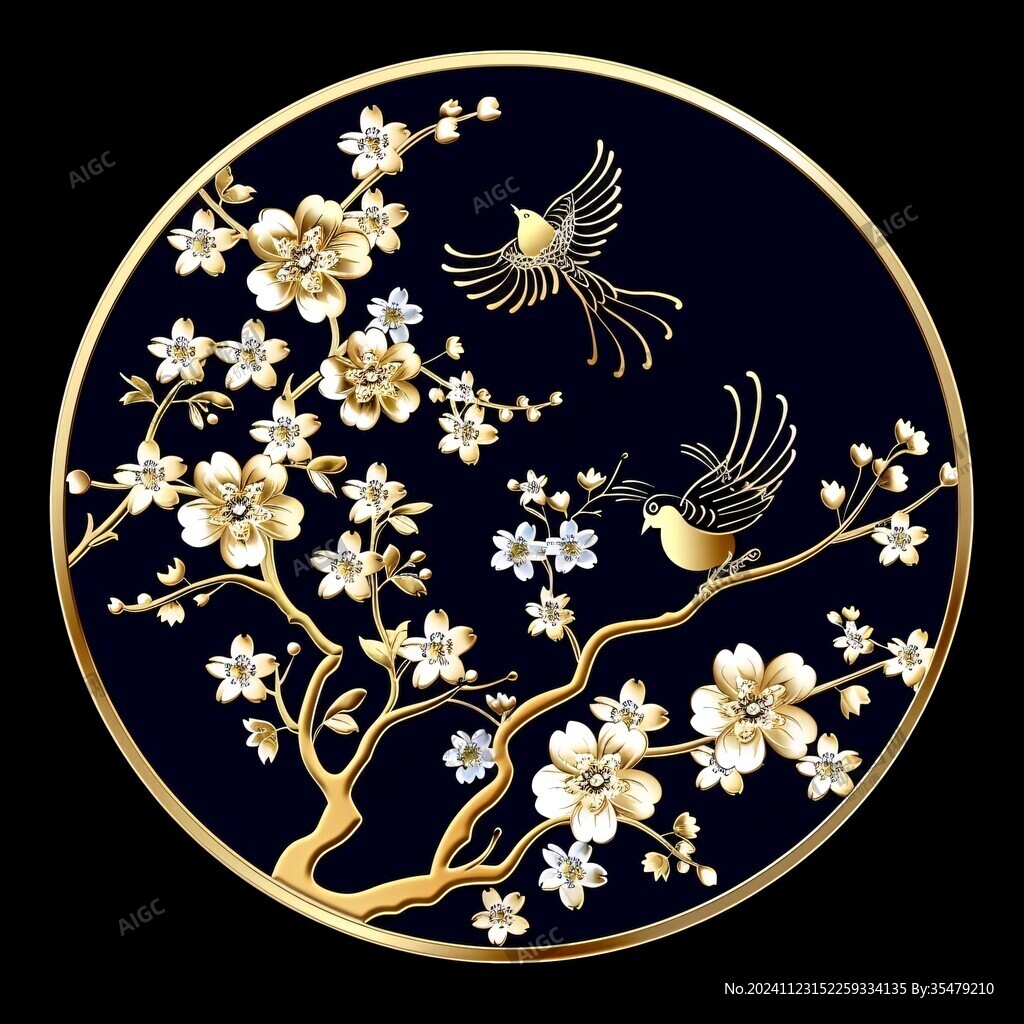 金线条花鸟
