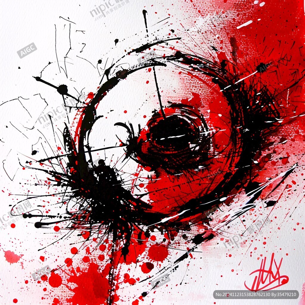 动感线条红黑色抽象画