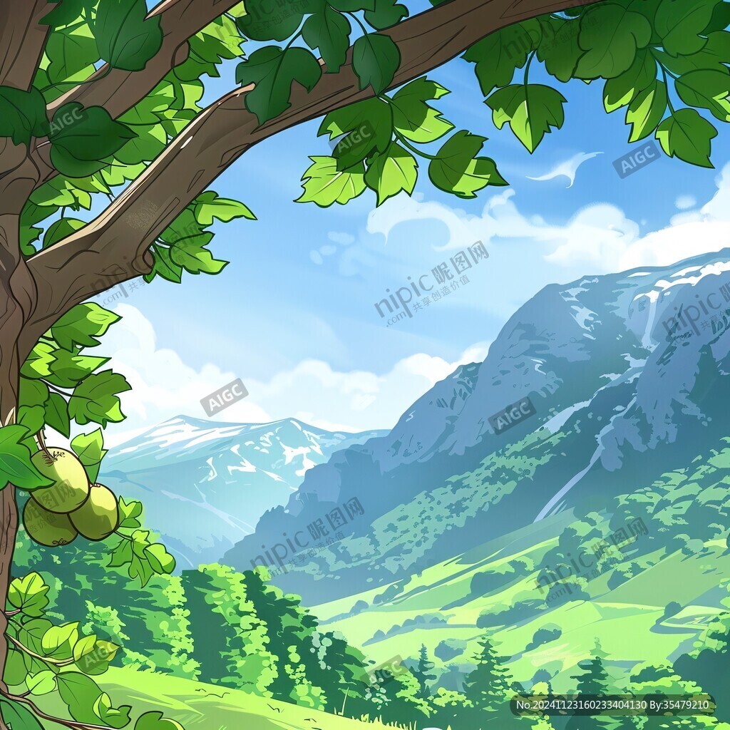 卡通绿色山景
