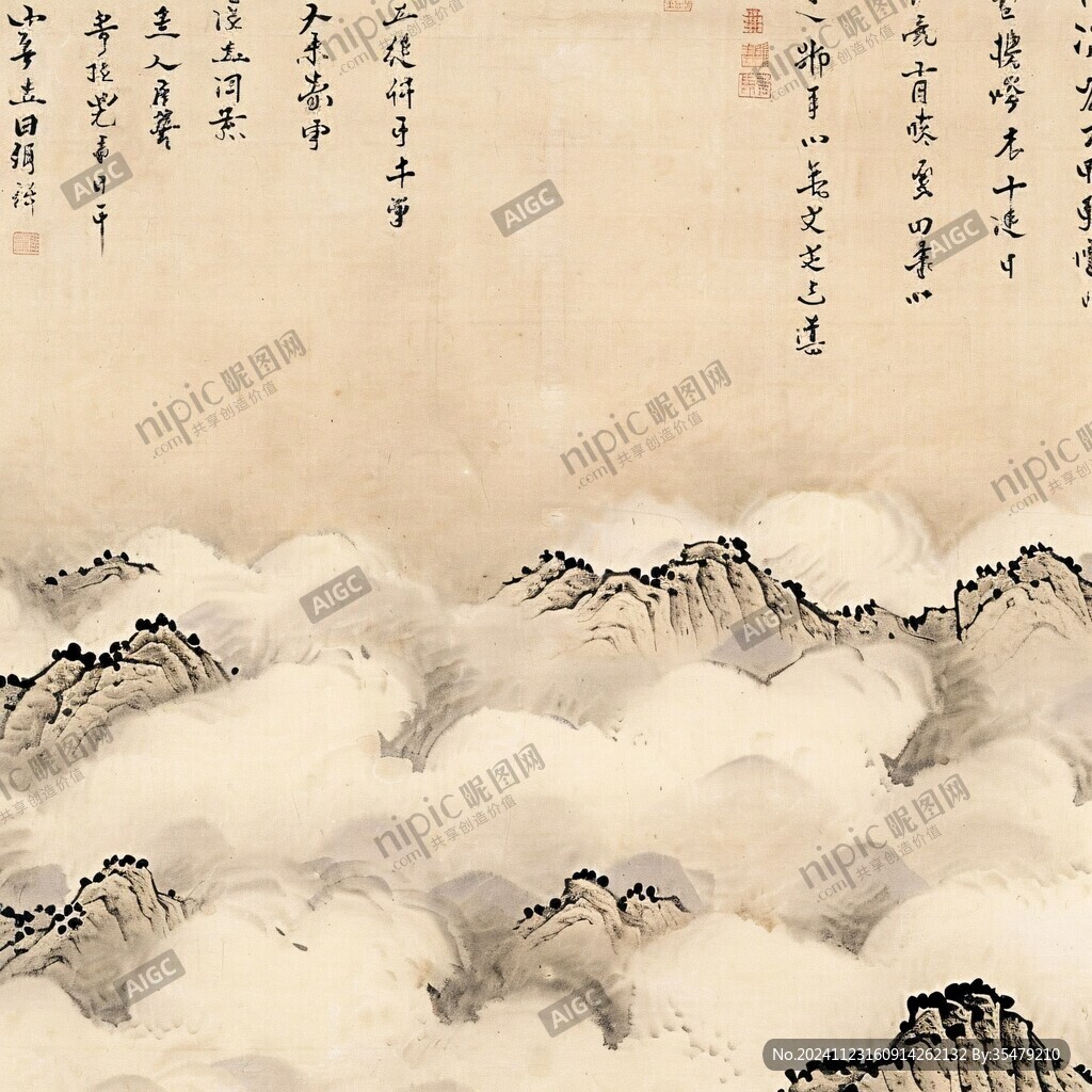 金线大幅水墨山宽幅