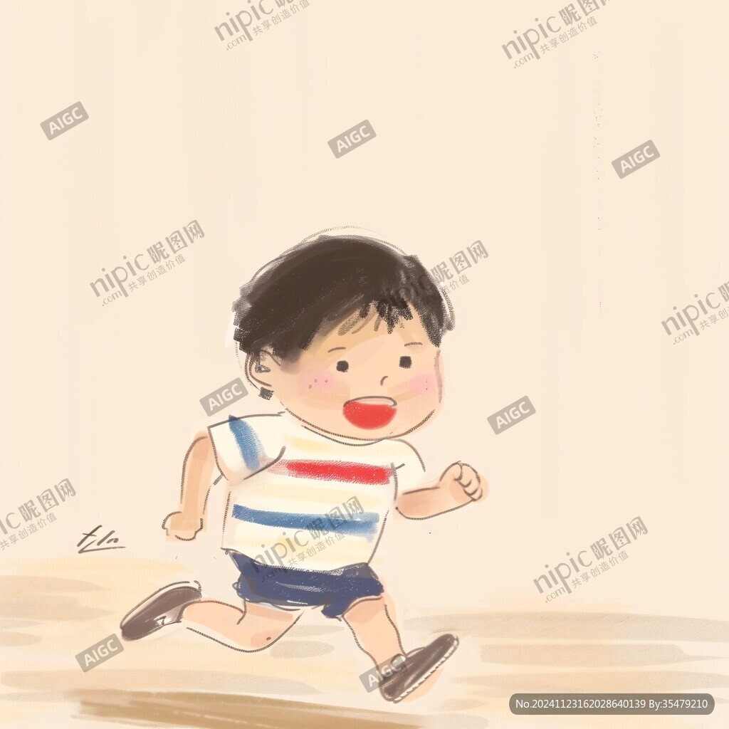 奔跑中的男孩手绘
