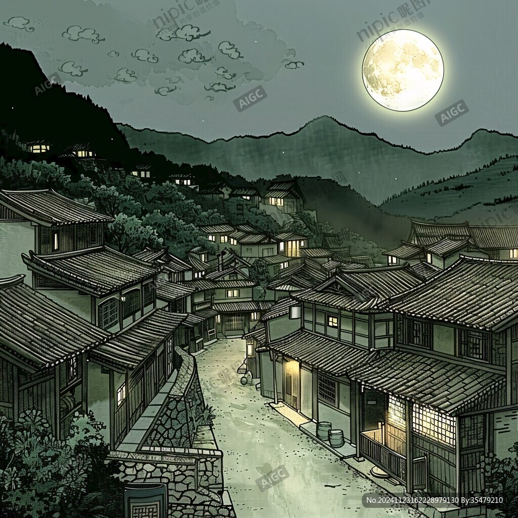 虎溪夜月景点插画