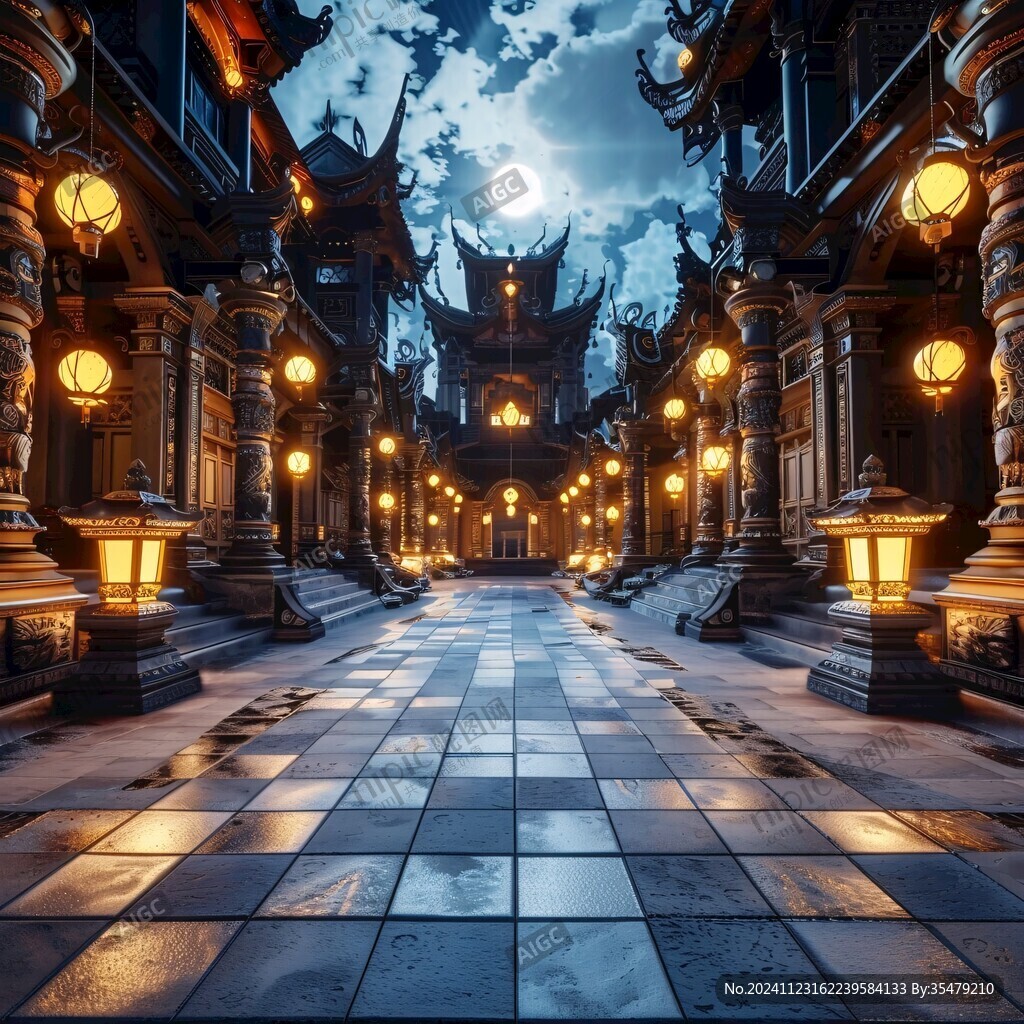 古代街道夜景
