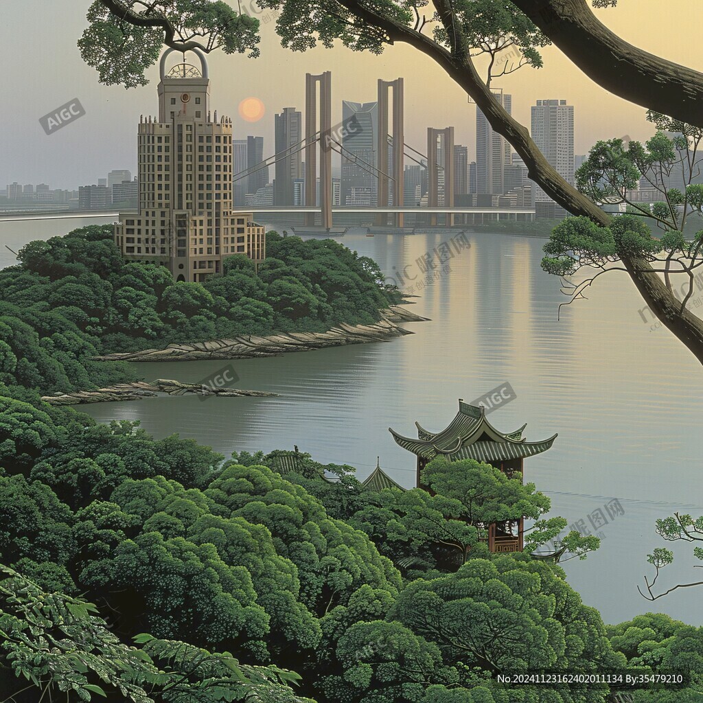爱晚亭城市插画素材