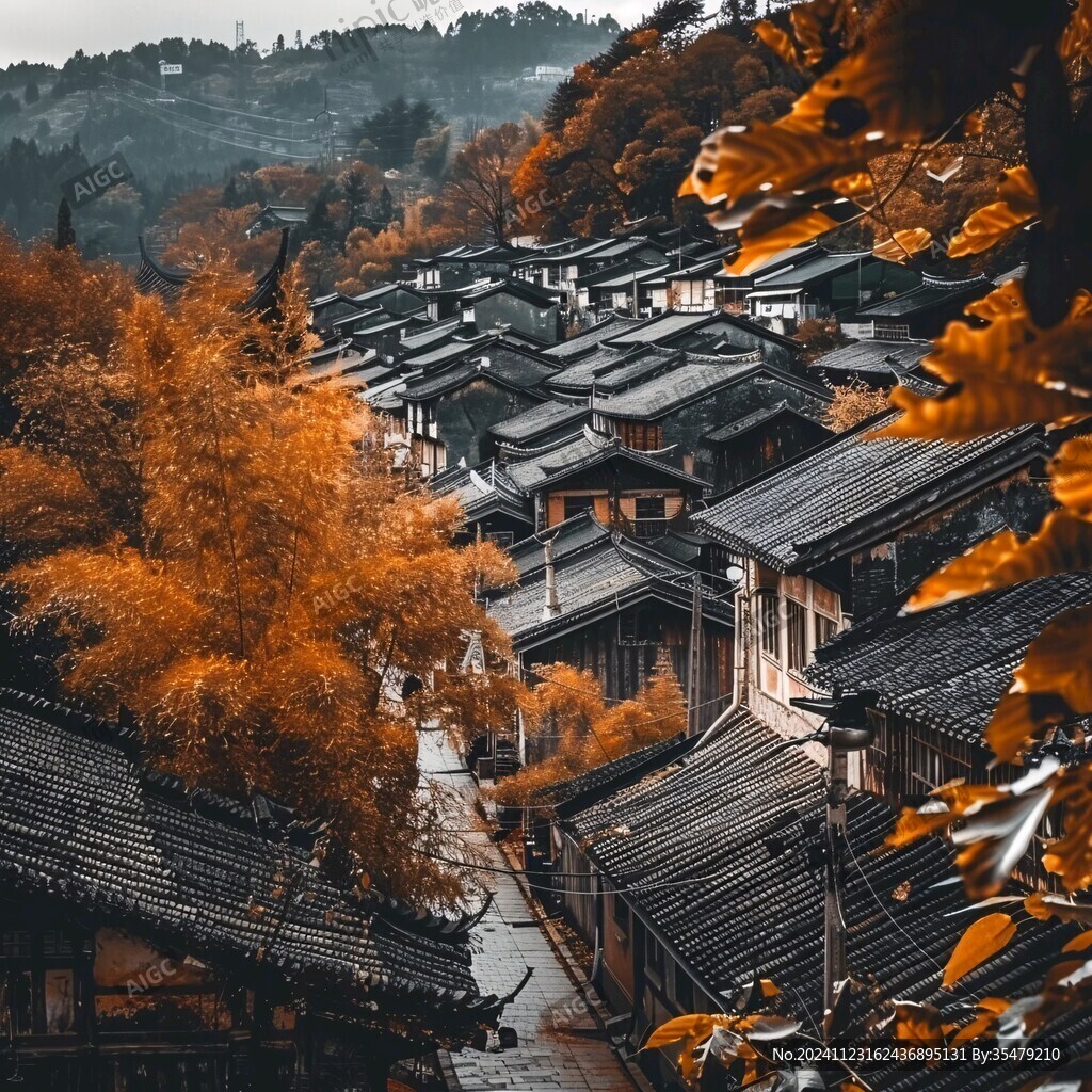 古镇与秋色