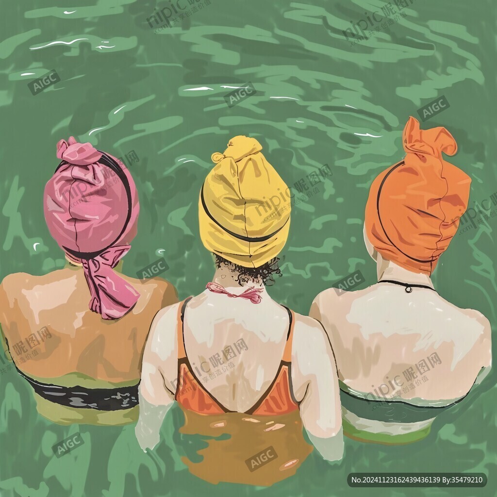 手绘游泳人物