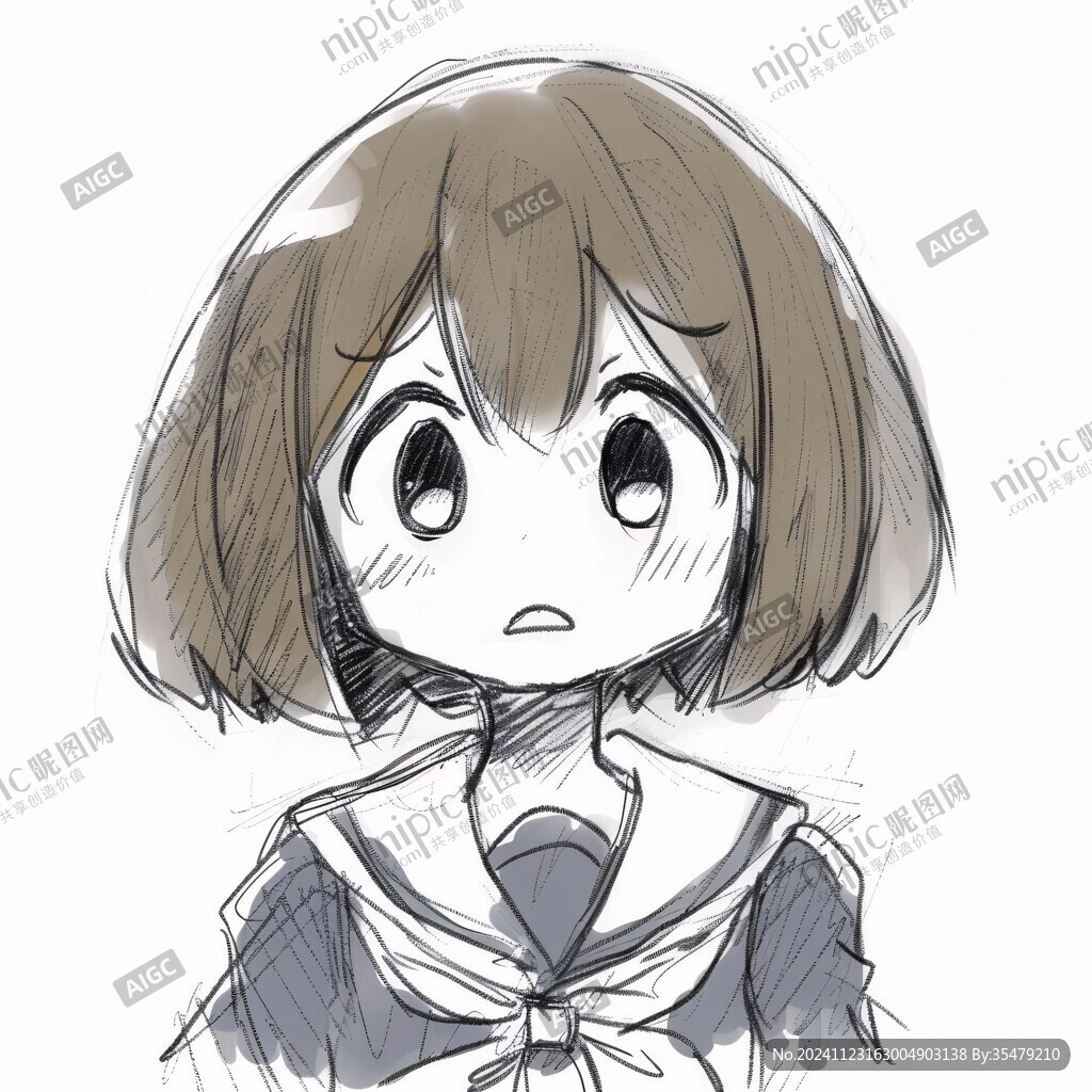 短发女孩线稿