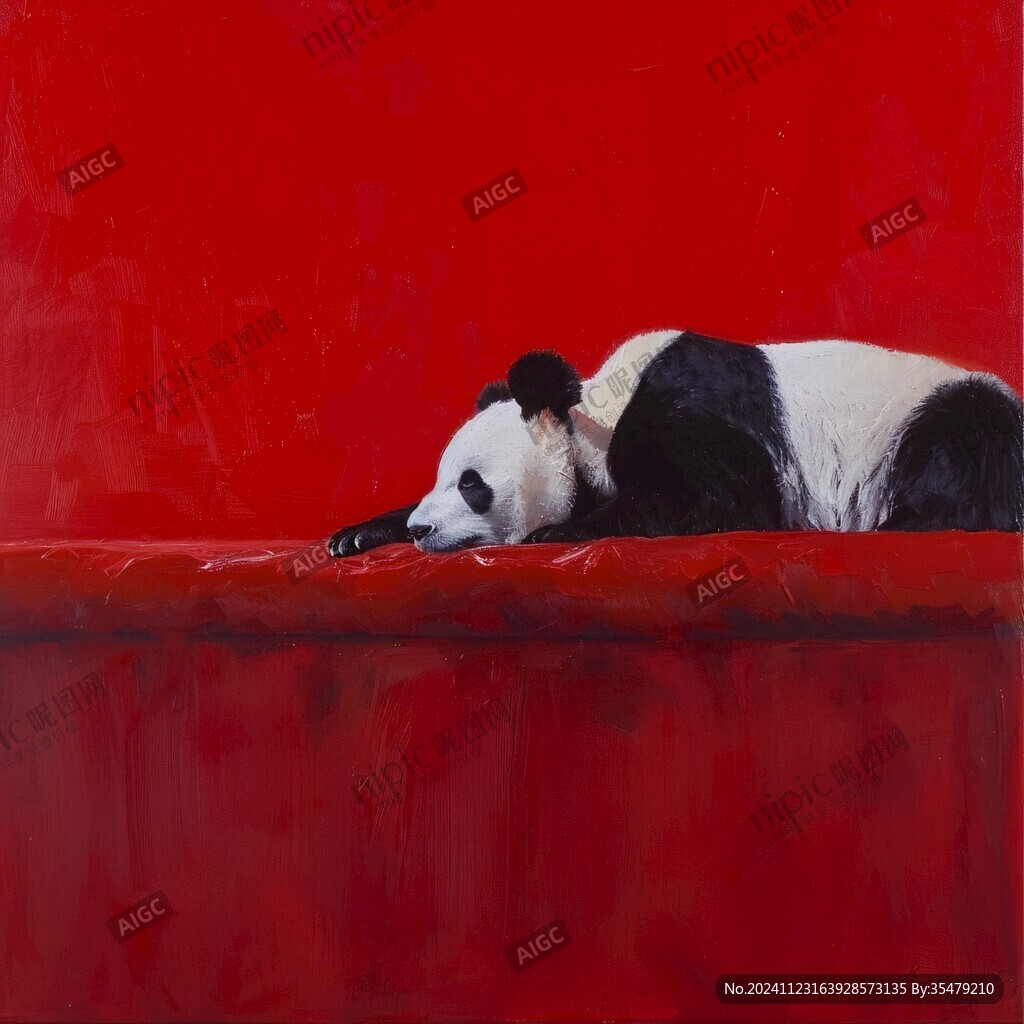 熊猫题材油画