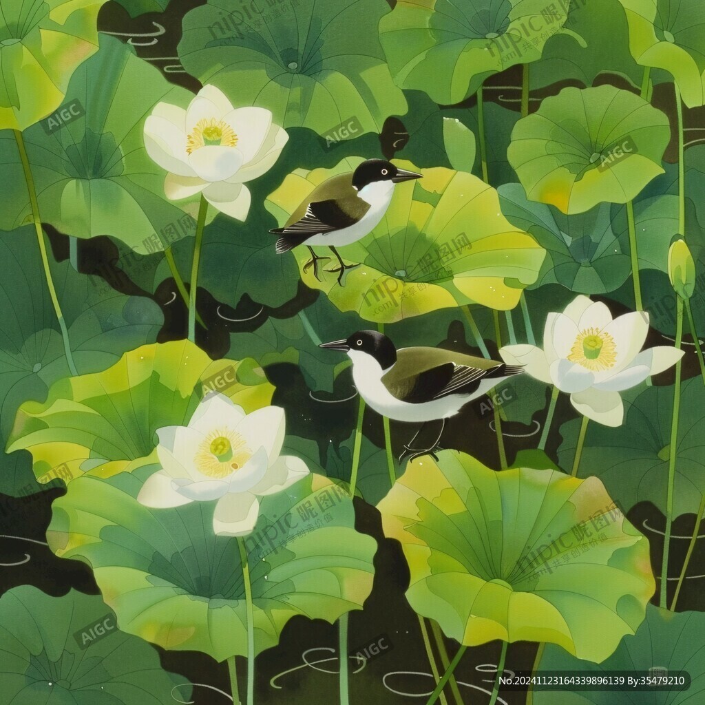 荷塘插画