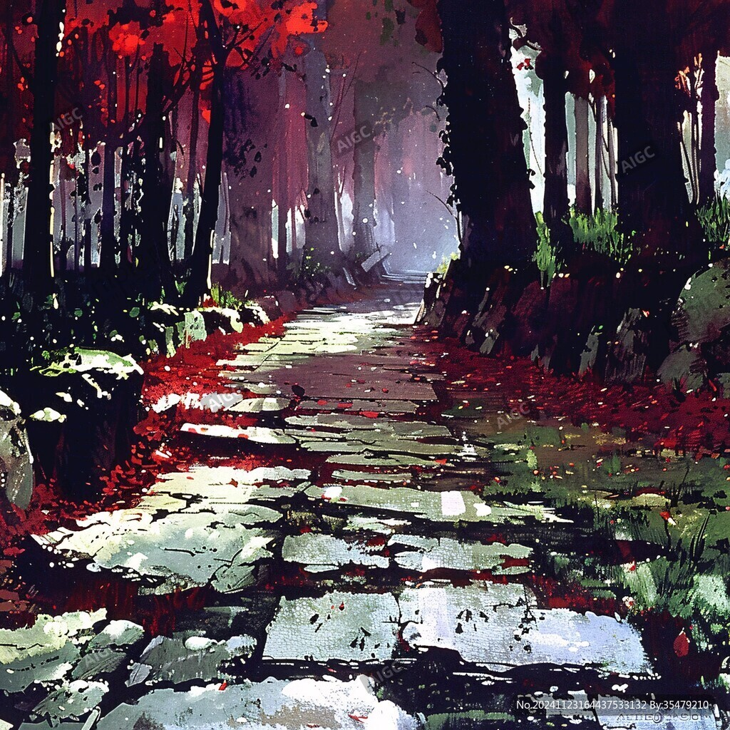 林间小道手绘