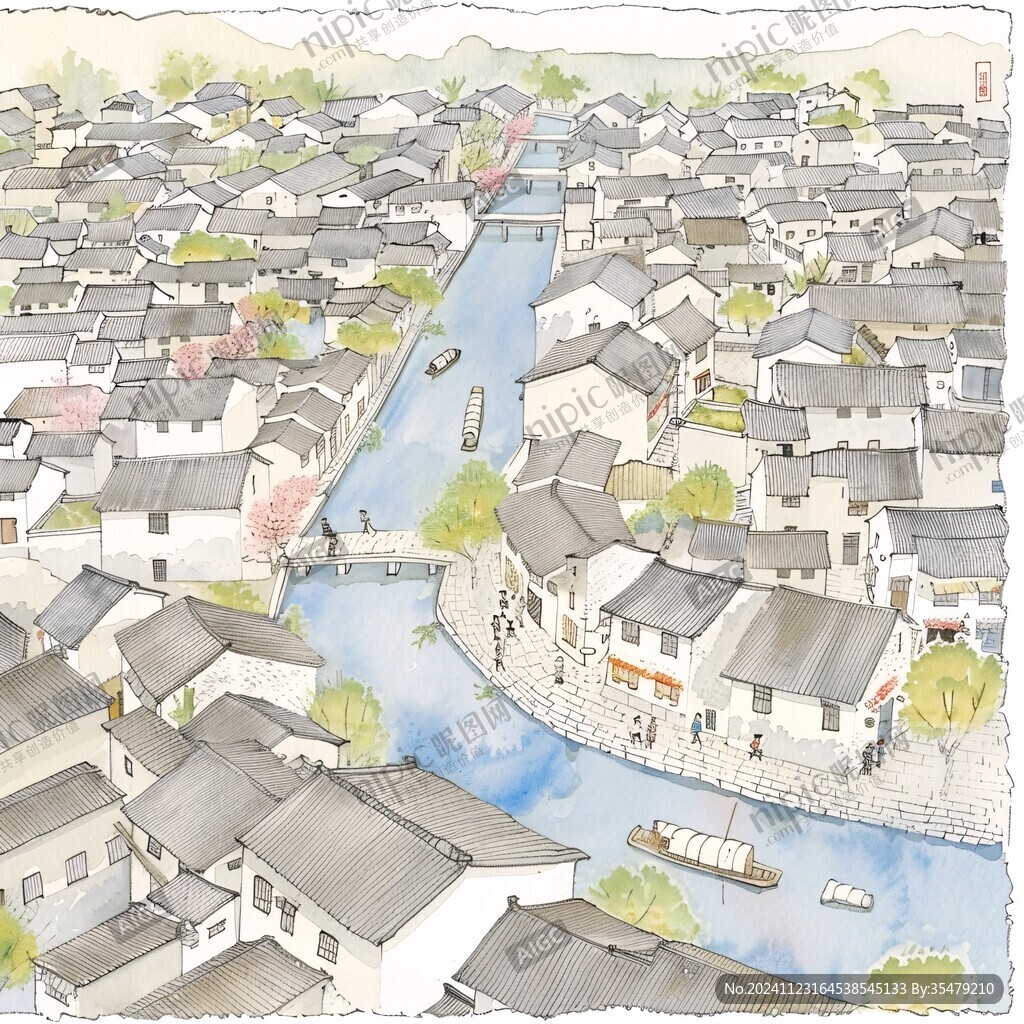 乌镇插画手绘装饰画
