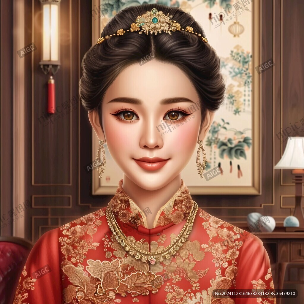 中式新娘插画