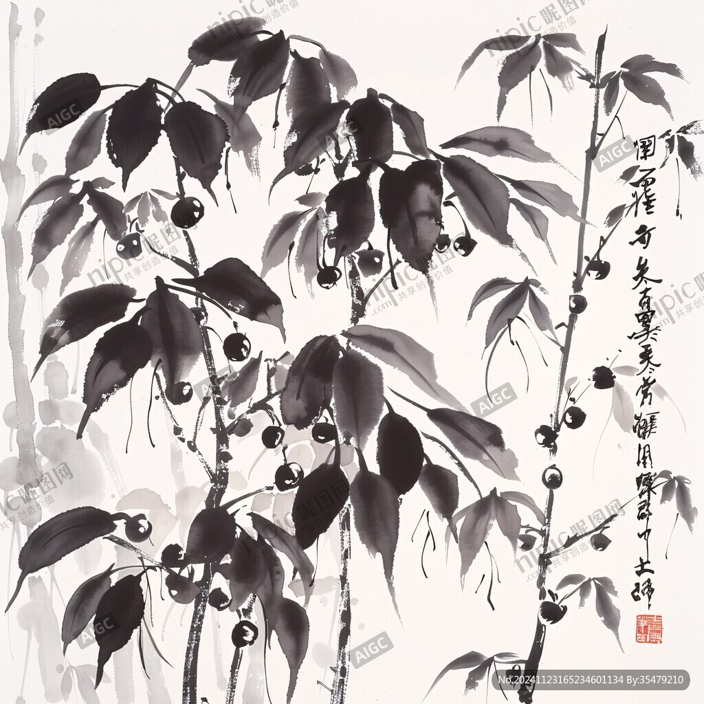 芭蕉樱桃图