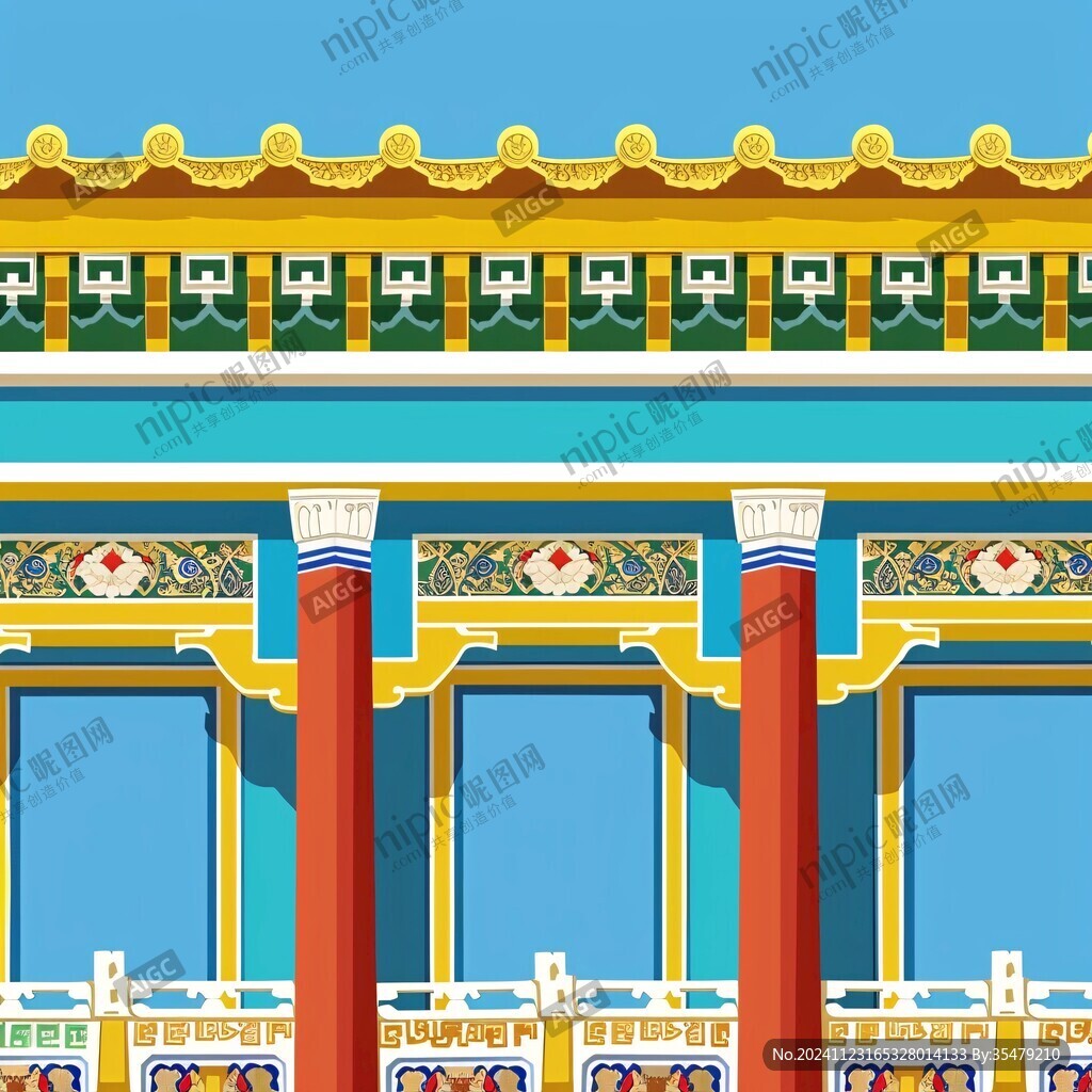 故宫午门立面插画图