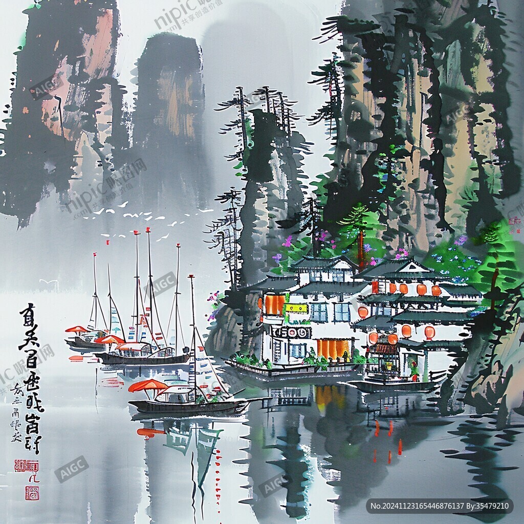 创意风景画写意山水画