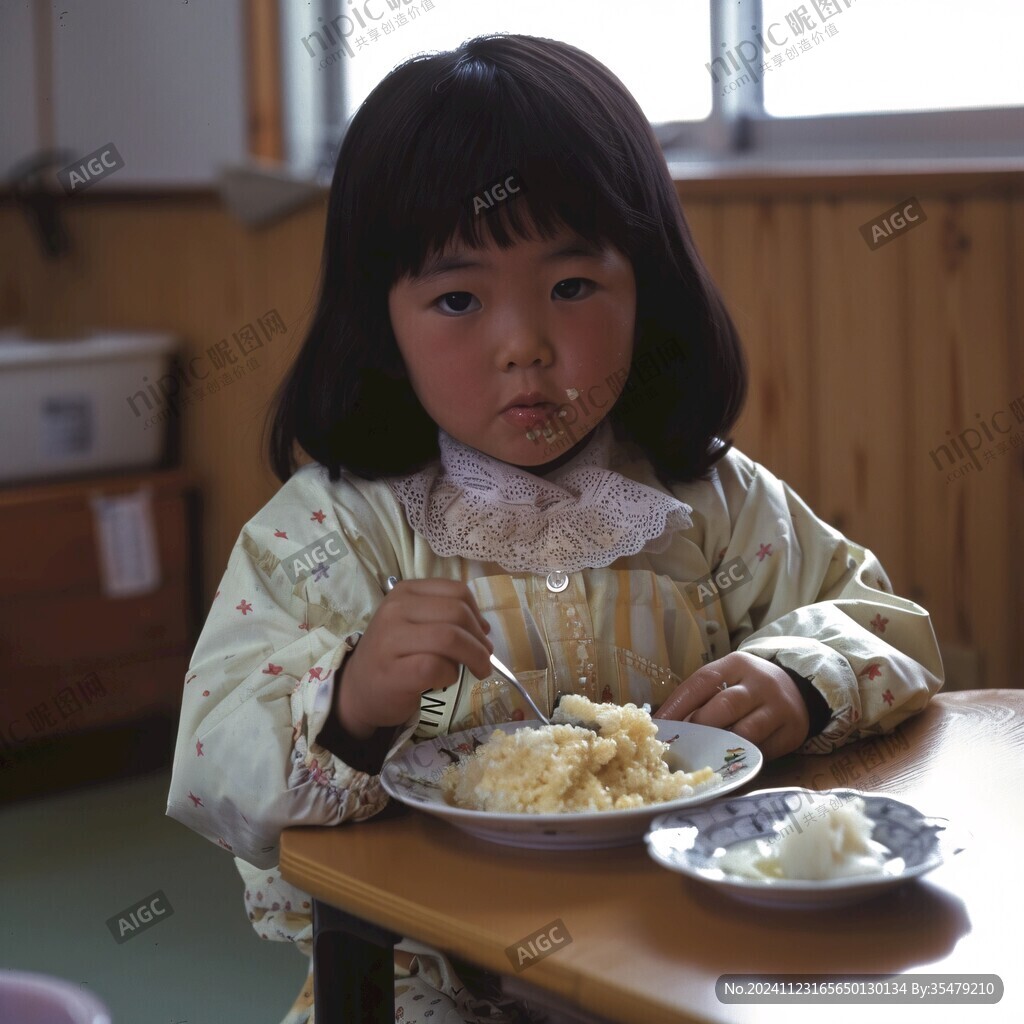 自己吃饭的小孩