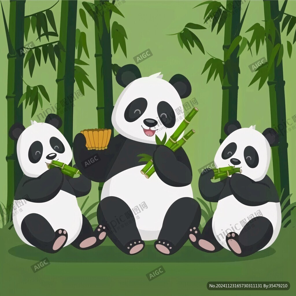 熊猫竹笋插画