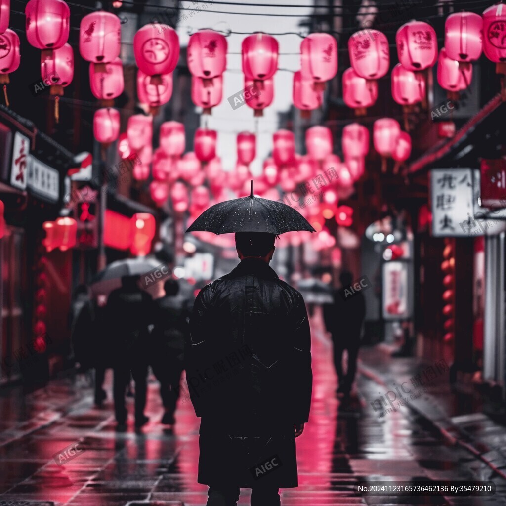 夜晚雨中行走的人