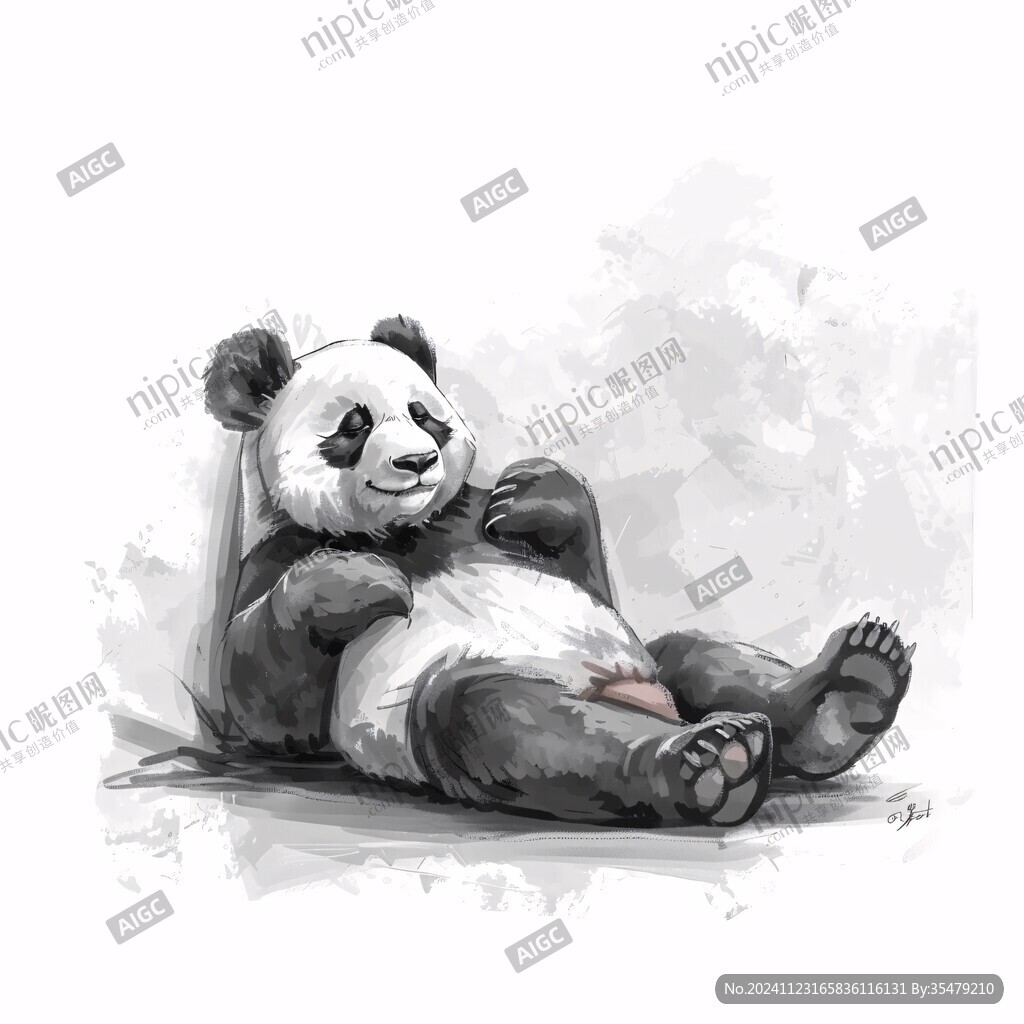 趴趴熊猫手绘插画