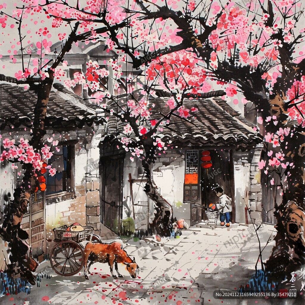 春天江南水彩