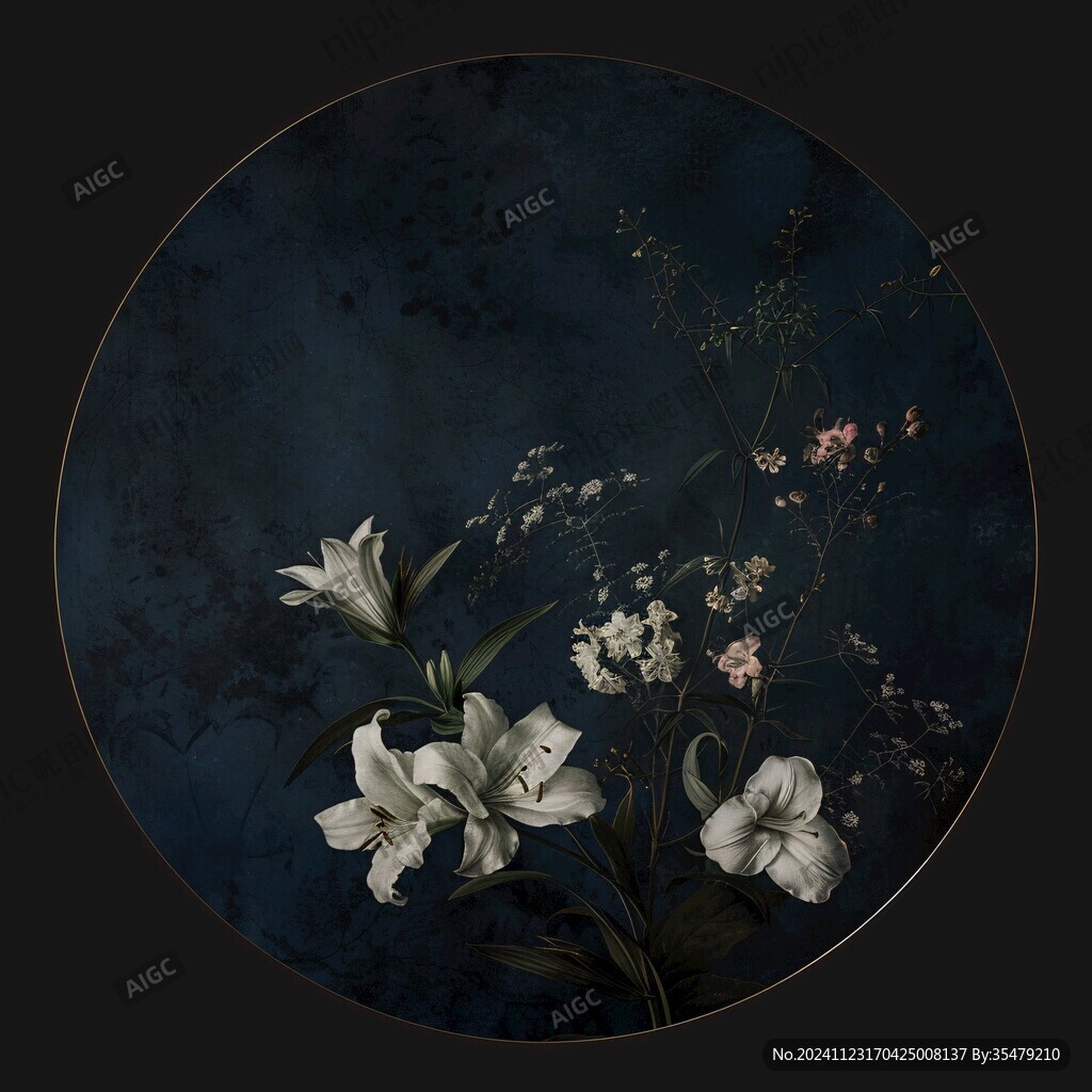 手绘工笔兰花圆形镜心