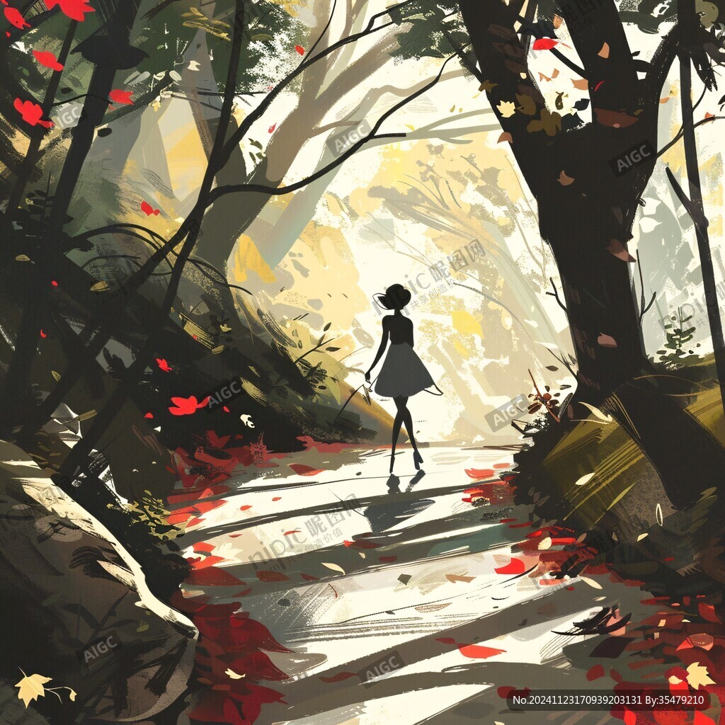 场景插画植物少女