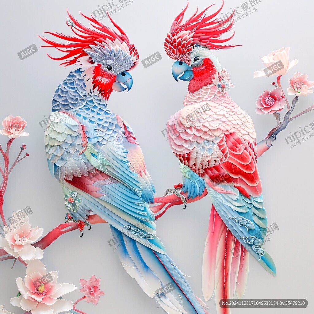 3d立体浮雕花鸟
