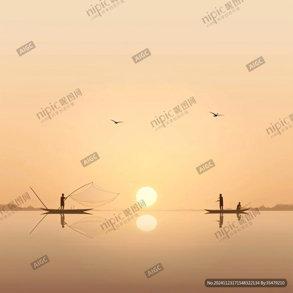 夕阳鱼舟
