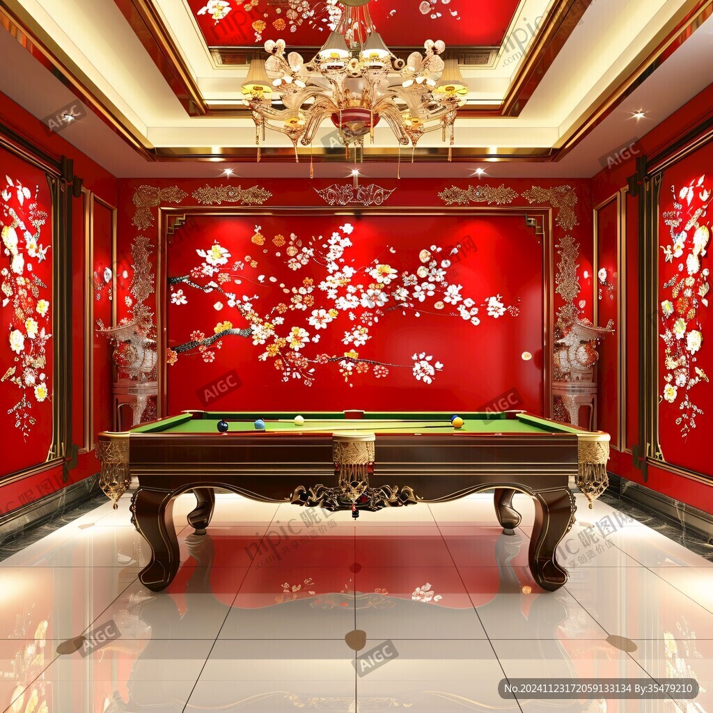 中式台球挂画壁画壁纸