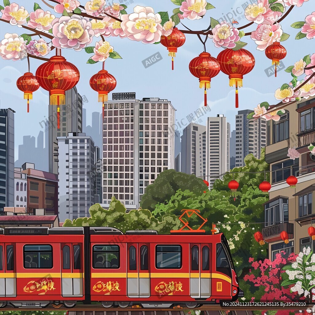 轻轨穿楼插画