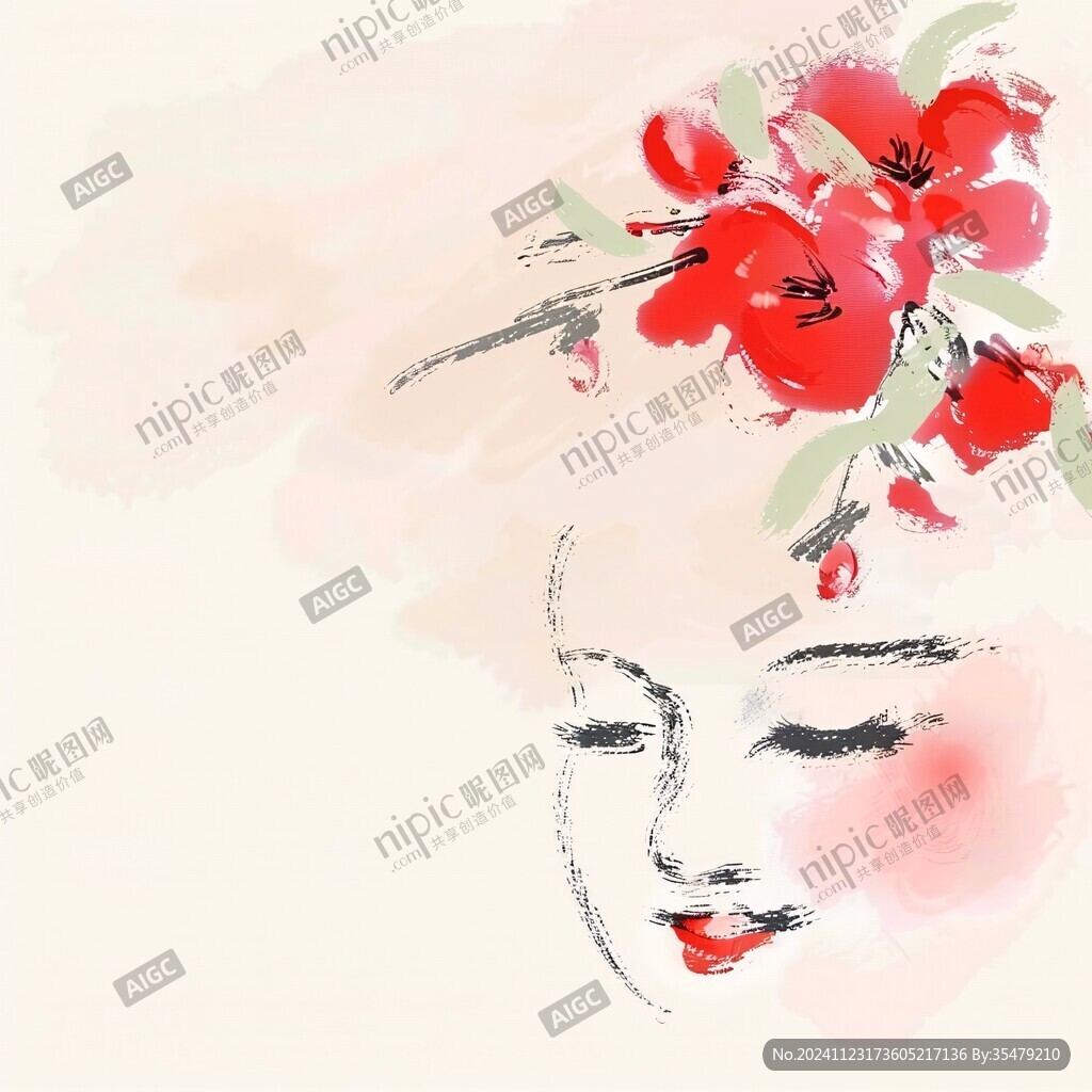 美人水墨水彩画