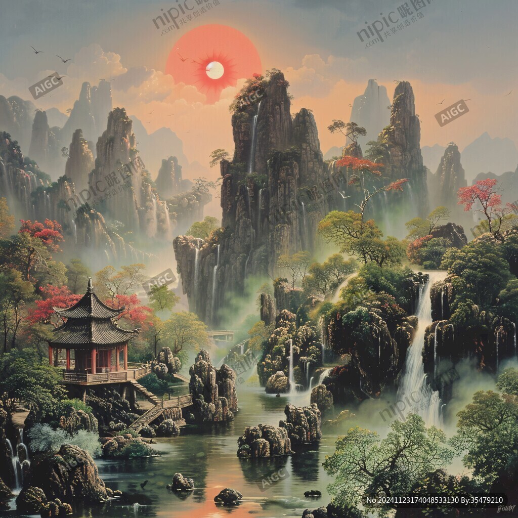 山水画油画手绘风景