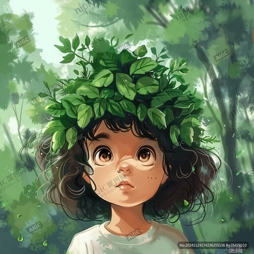 场景插画植物少女