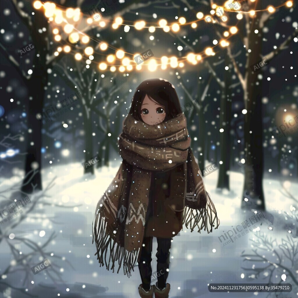 大雪女孩插画