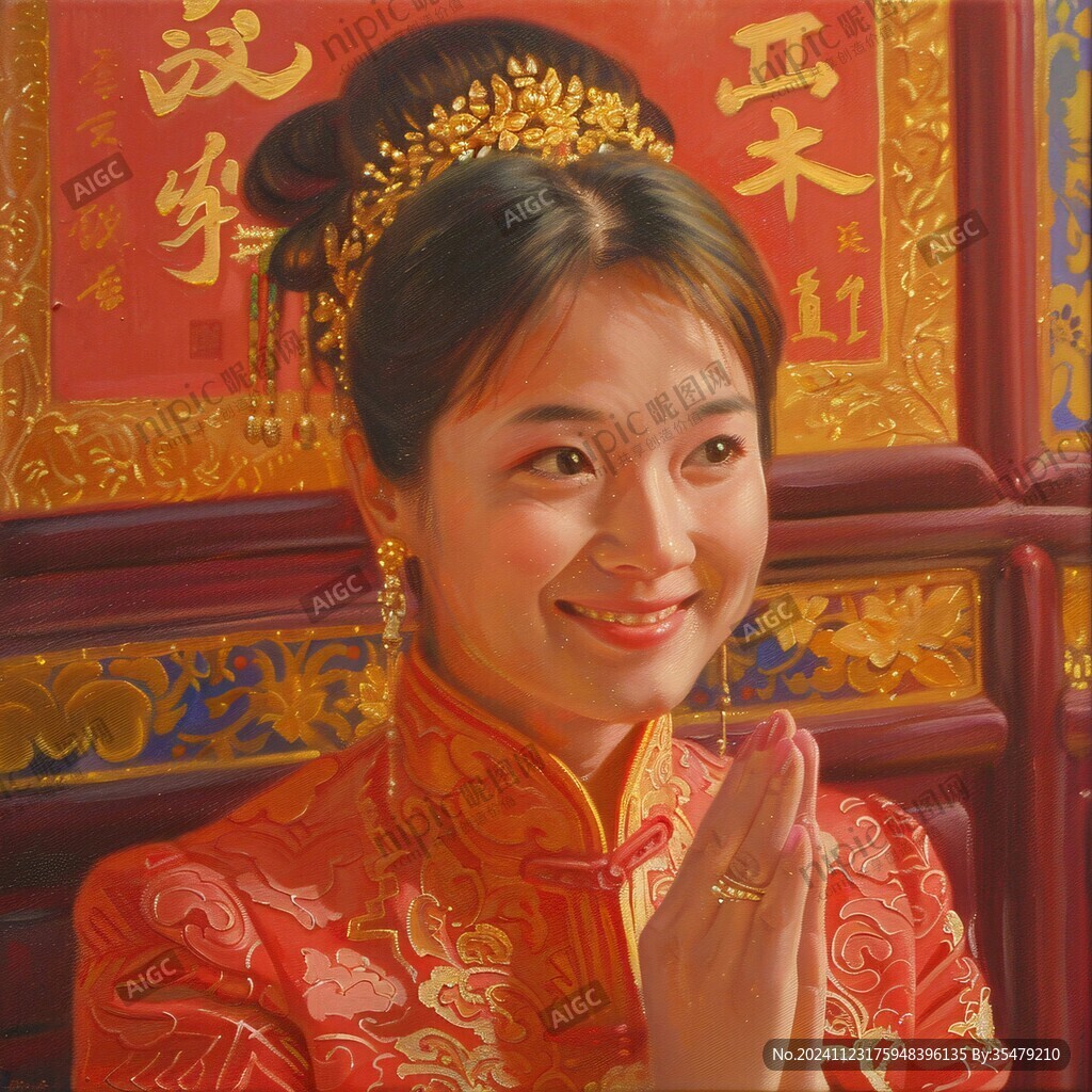 手绘美女拜年