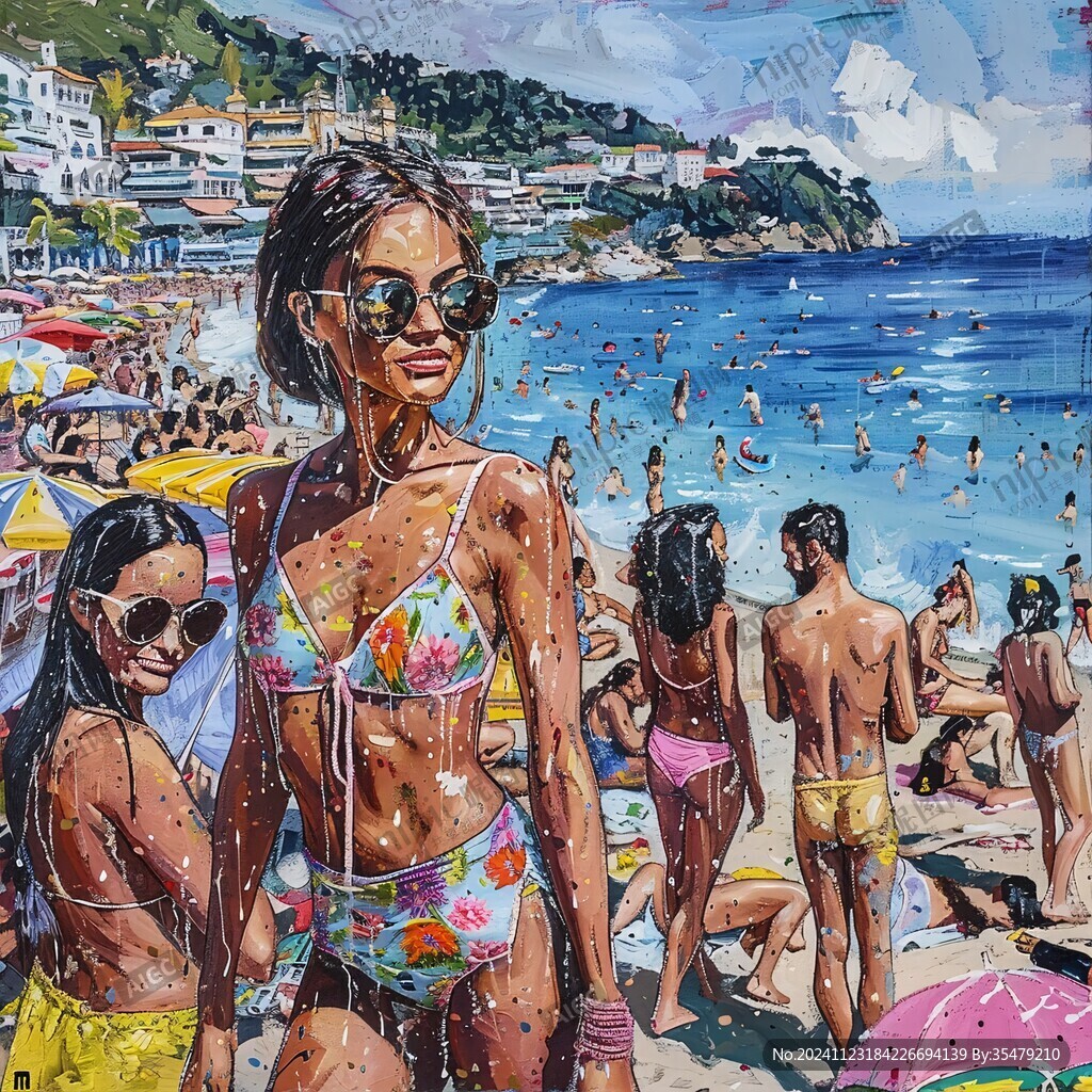 海滩比基尼女孩装饰画
