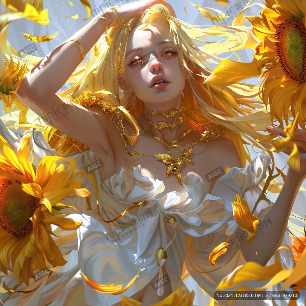 向日葵花丛中的少女