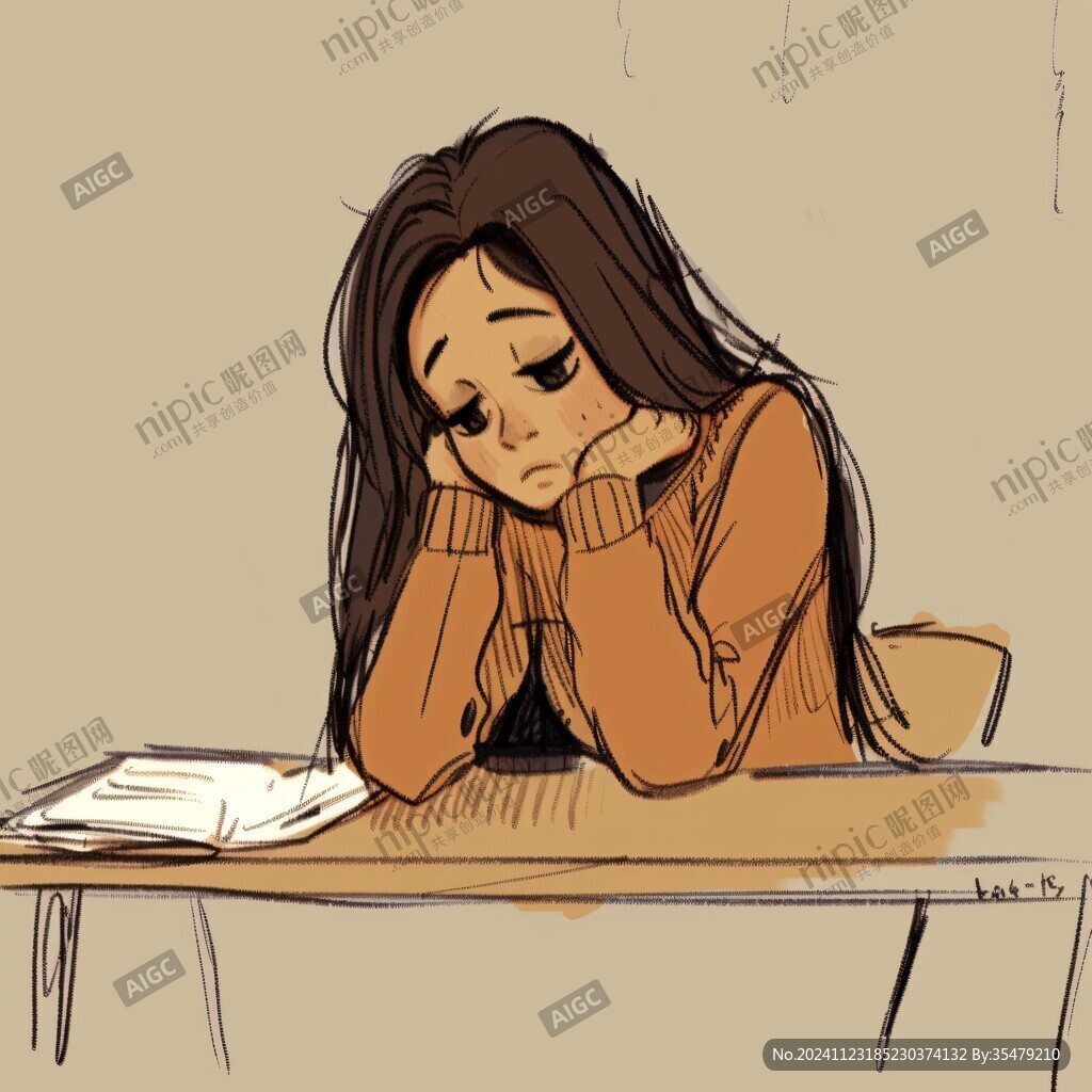 女孩试卷手绘