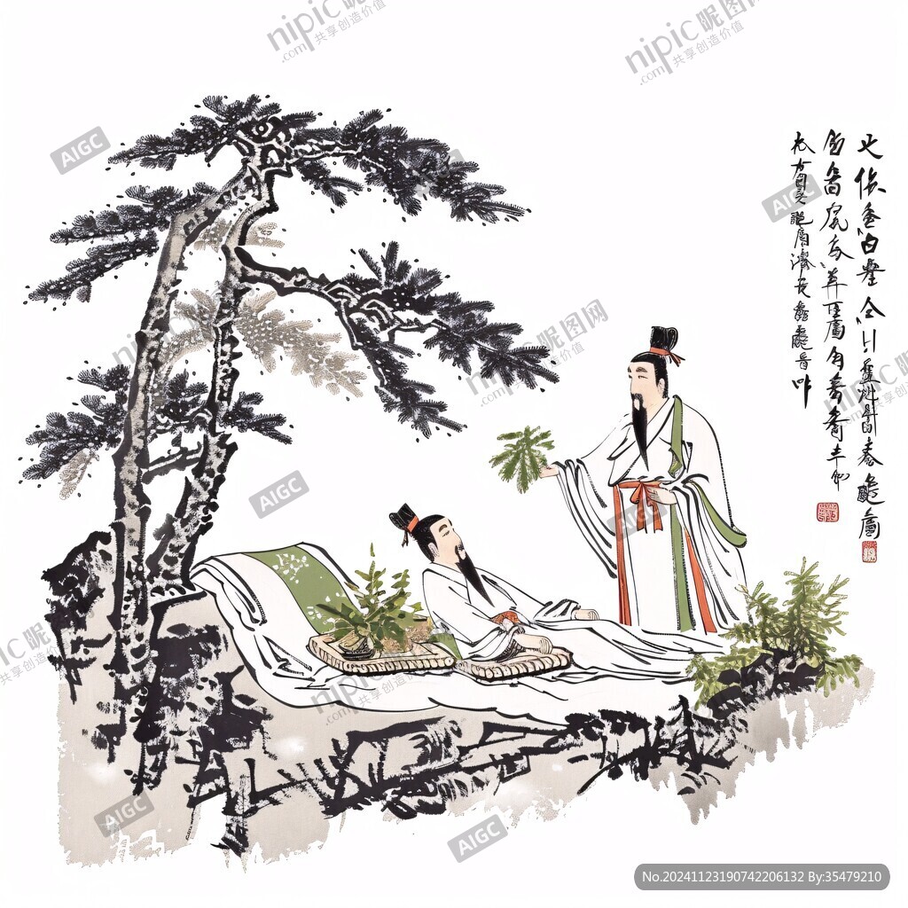 手绘采药松