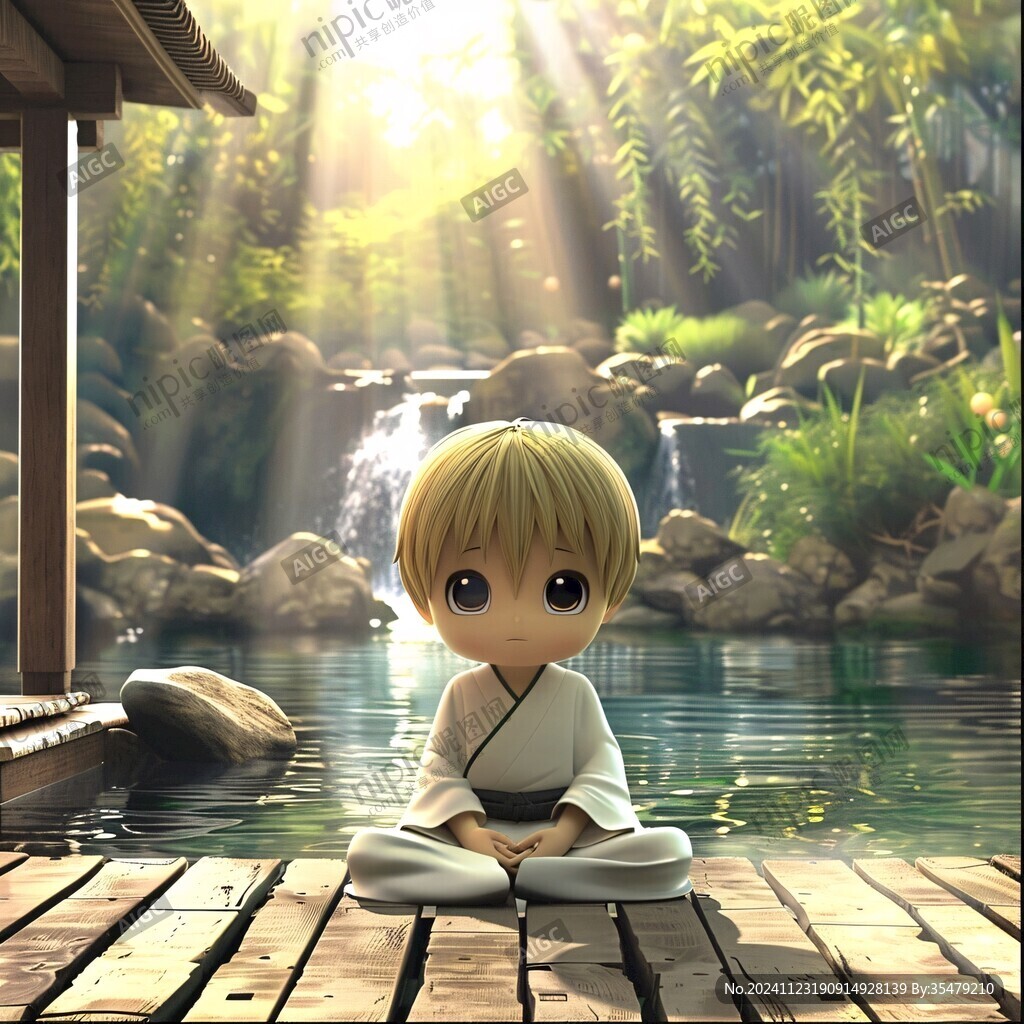 许愿池边的小孩
