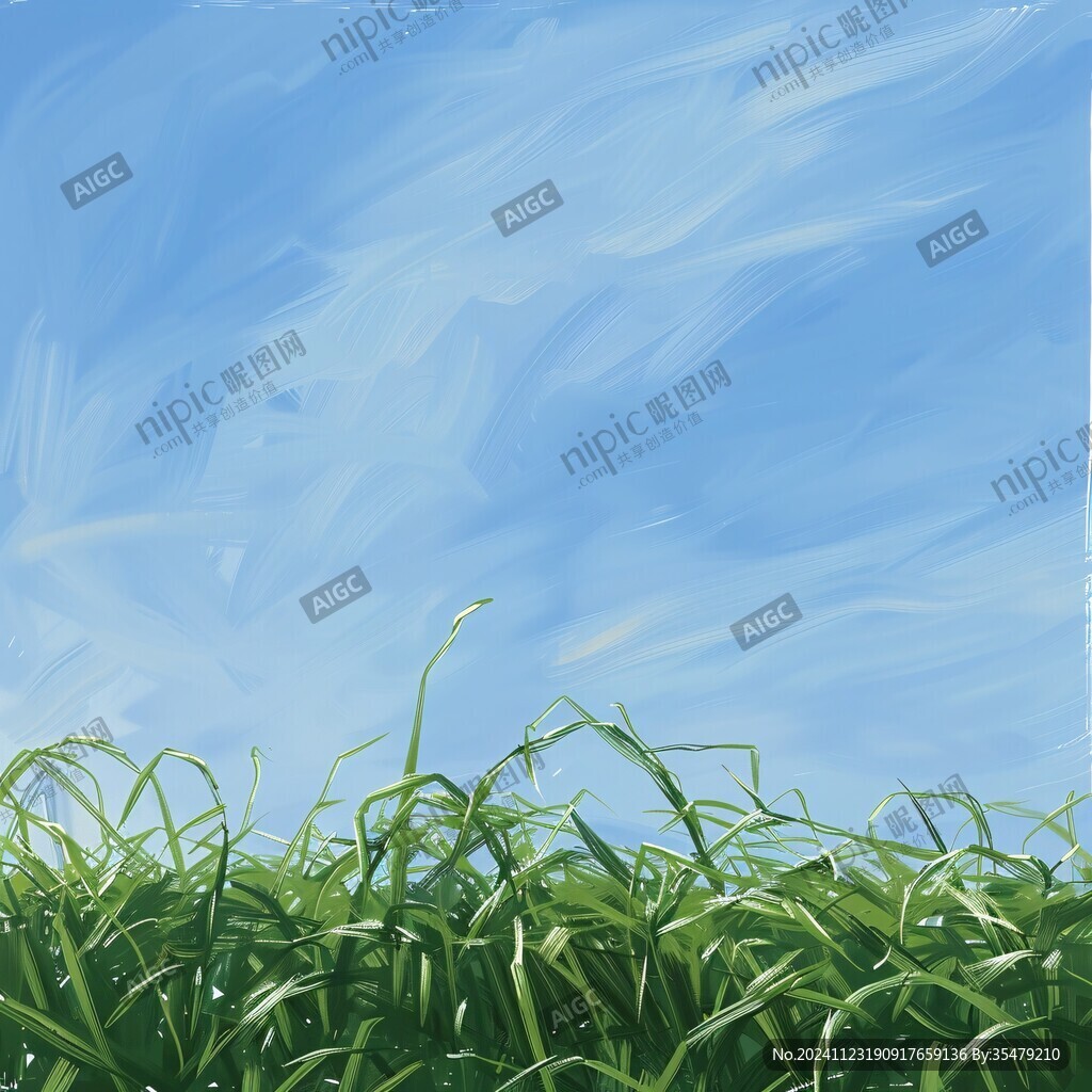 蓝天绿草插画