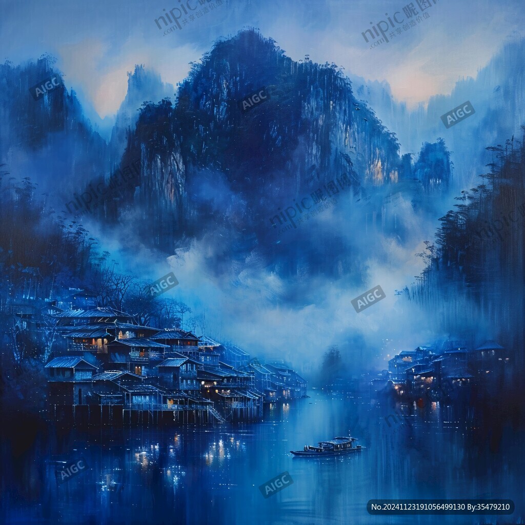 横店水彩水墨山水