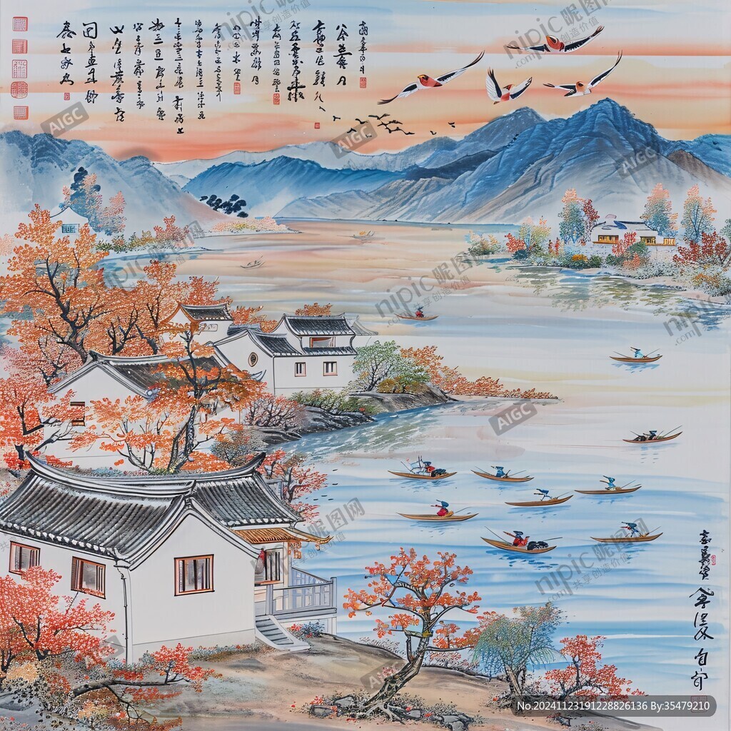 红叶山水挂画壁画