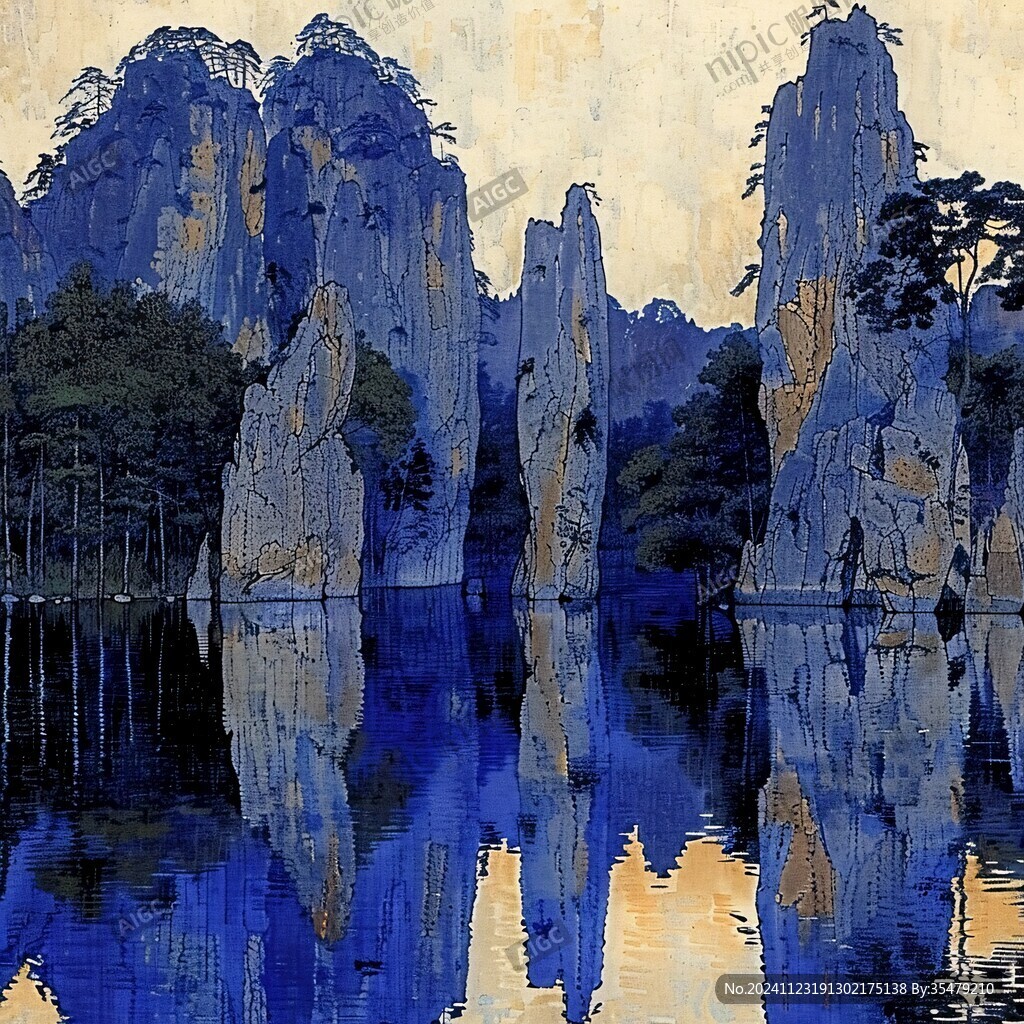 迎客松油画